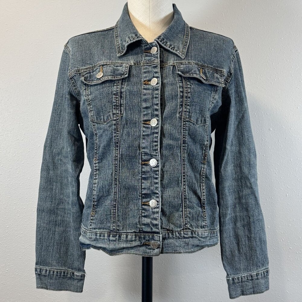 Blue Age Womens Denim Jean Jacket Faded Blue Button Front Pockets Size Medium